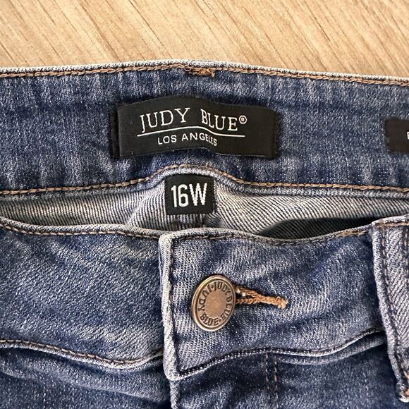 Judy Blue Jeans Womens 16W Cuff Boyfriend Fit Relaxed Dark Wash Denim - Picture 6 of 11